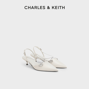 CHARLES&KEITH24夏新款CK1-61720188尖头细跟后空交叉链条凉鞋女