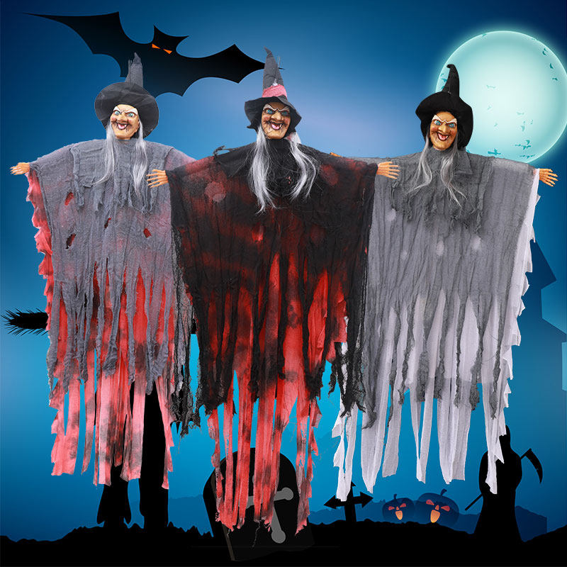 万圣节女巫吊鬼屋装饰吓人道具鬼声控怪笑声装饰品酒吧派对装扮