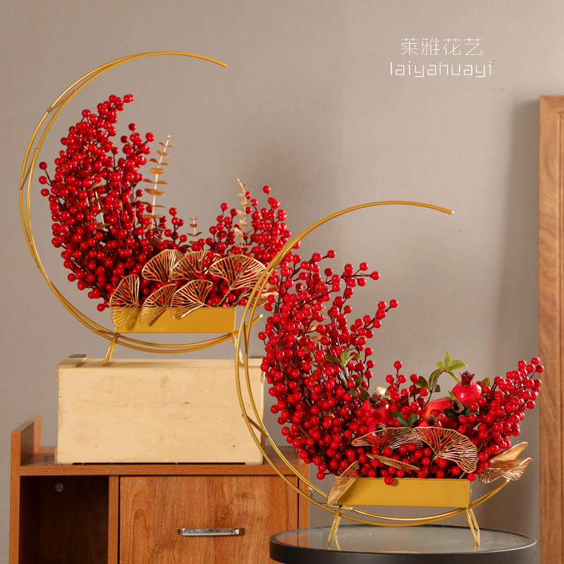 红果发财果冬青套装仿真花摆设年宵假花春节装饰插花客厅餐桌干花
