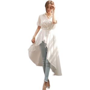 2022 spring new Korean style fashionable temperament elegant thin lace up swallowtail shirt dress