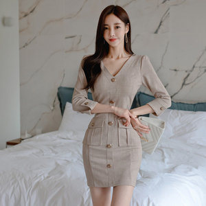 2022 spring new Korean version fashionable temperament elegant slim sexy V-neck professional commuter dress