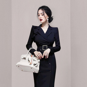 Elegant and slim professional suit collar design dress