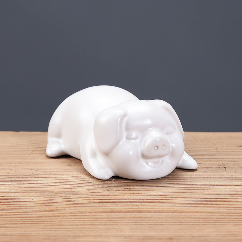 辉道创意欢天喜地猪摆件生肖中式脂白陶瓷摆件家居客厅办公室装饰