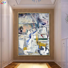玄关简约装饰画现代手绘色块抽象油画客厅卧室餐厅挂画欧式有框画