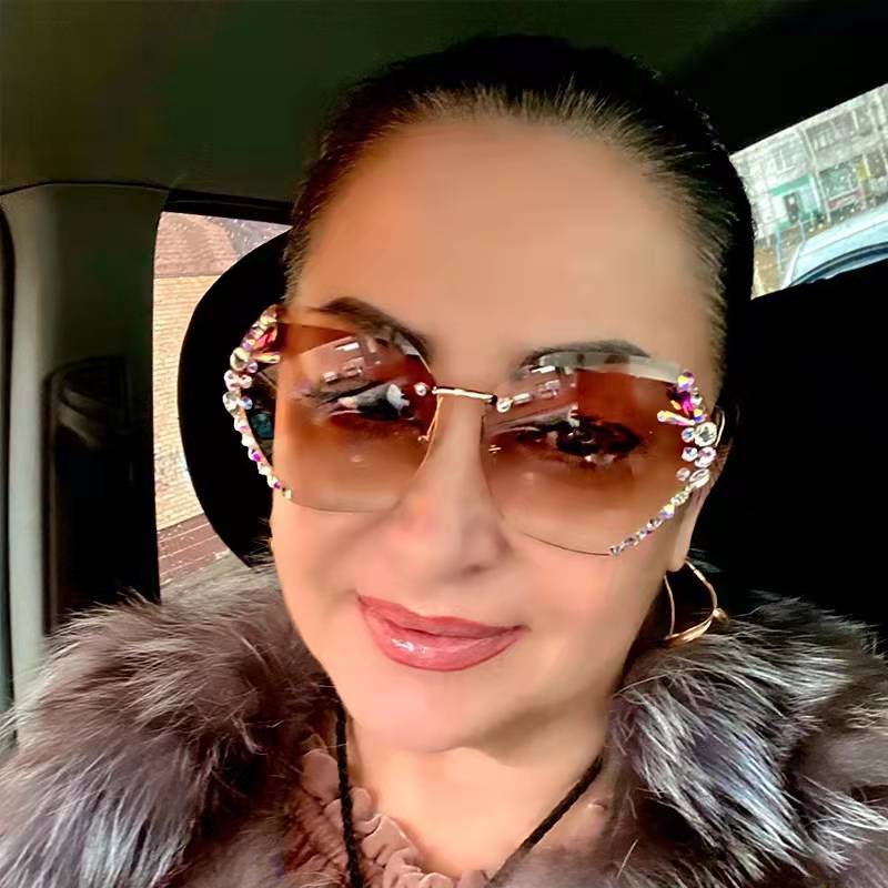 Women Fashion crystal Sunglasses 无框墨镜多边形女大框太阳镜