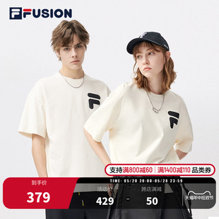 FILA FUSION斐乐潮牌男女同款短袖t恤夏季时尚百搭圆领情侣款短T