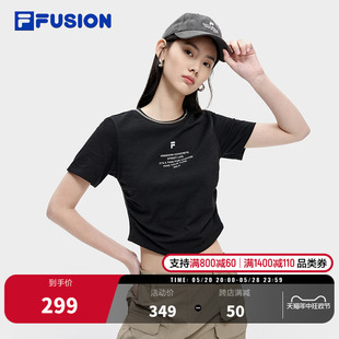 FILA FUSION斐乐潮牌女款针织短袖t恤女夏季修身休闲运动短t上衣