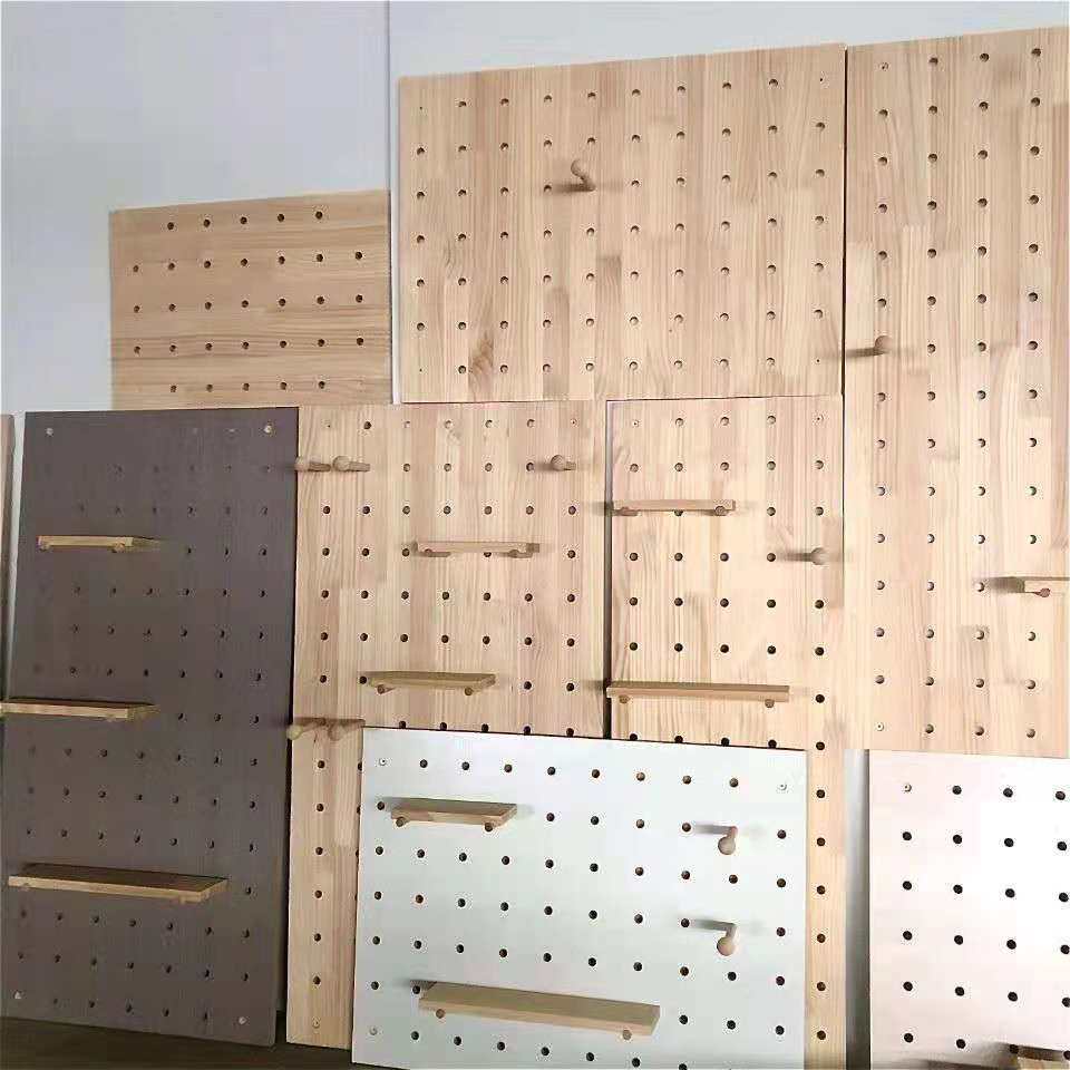 北欧客厅实木隔北欧洞洞板置物架木质多孔板墙面壁架家用墙上收纳