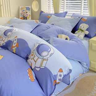 卡通纯棉被套单件全棉儿童被罩宇航员男孩床上三件套2024新款床品
