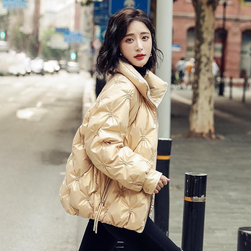 免洗亮面羽绒服女士2022冬季新款短款显瘦面包服洋气冬天外套潮
