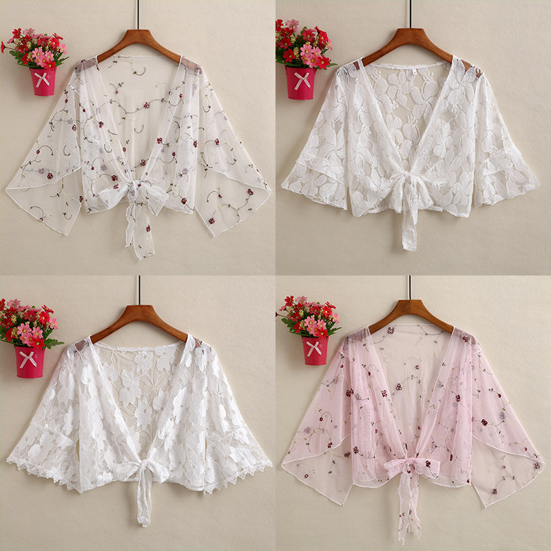 蕾丝短披肩女夏薄小外套短款防晒衣薄款镂空小坎肩喇叭袖外搭开衫