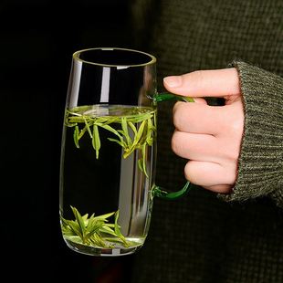 带把玻璃杯办公室水杯男女透明耐热家用绿茶杯专用龙井猴魁泡茶杯