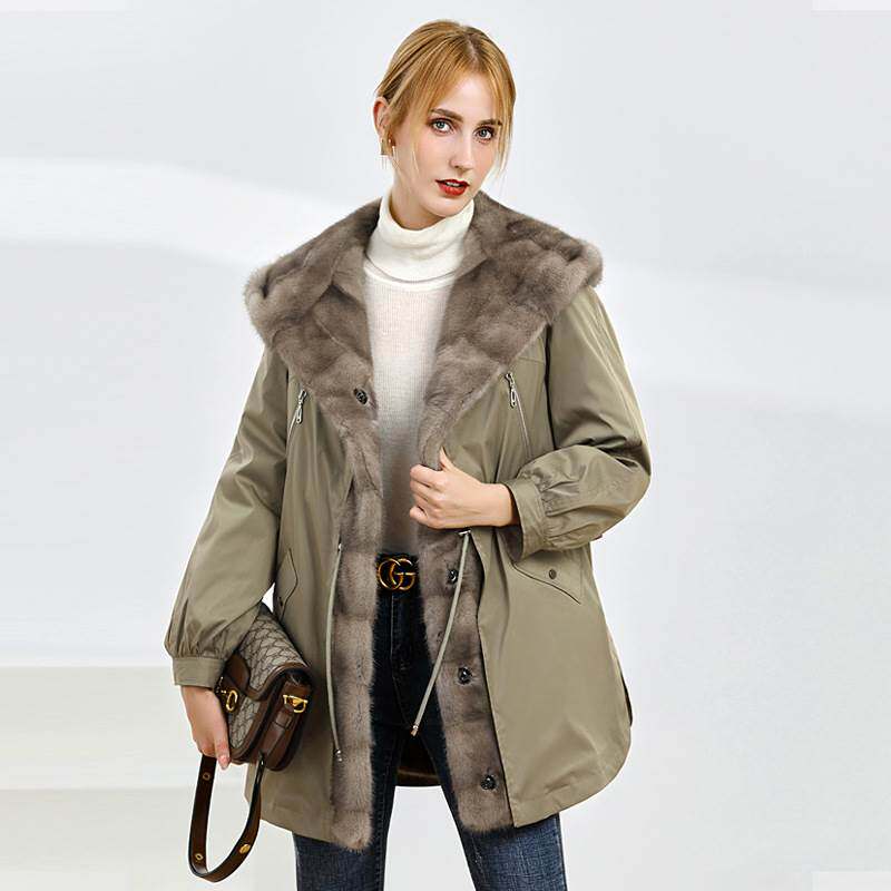 双面穿水貂派克服女中长款整貂皮毛一体内胆可拆卸皮草连帽尼克服