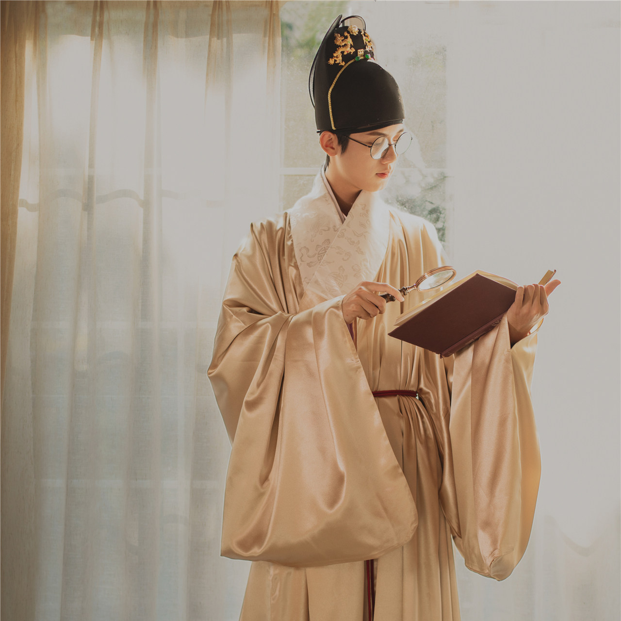 镜水桐光行之重缎明制道袍秋冬汉服大袖男女大放量汉洋