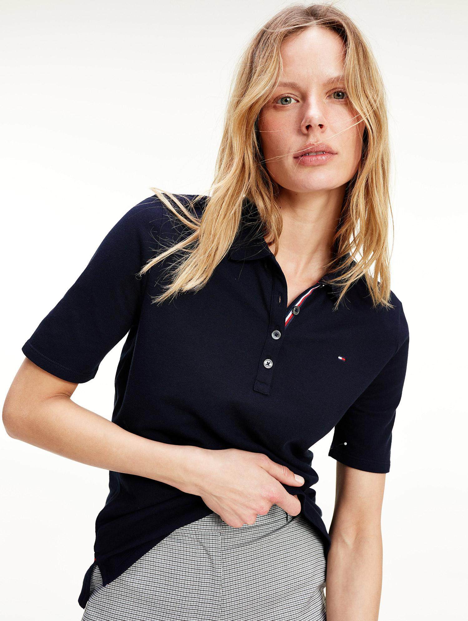 tommy短袖polo衫汤米女装通勤棉翻领纯色夏纯棉休闲简约百搭ol风t