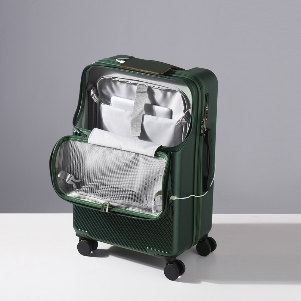 日本前侧开口电脑登机箱可充电男女静音万向轮旅行拉杆行李箱拉链