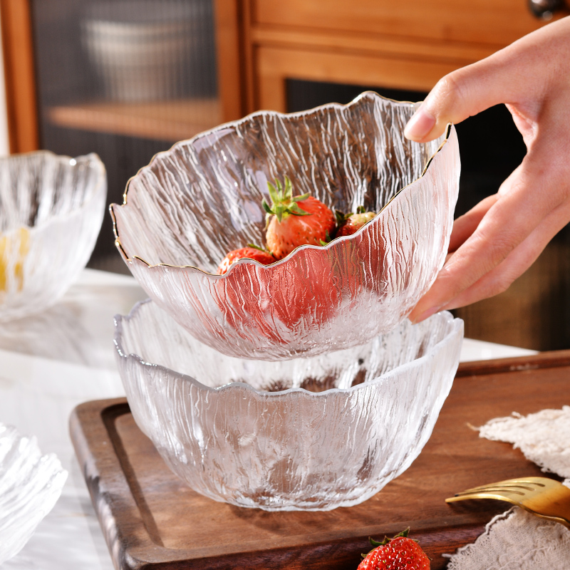 家用高颜值沙拉碗金边玻璃碗水果碗酸奶碗个人专用透明餐具冰粉碗