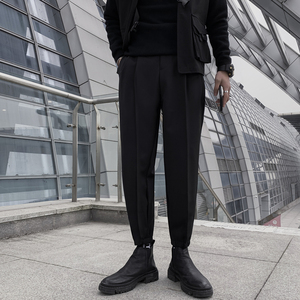 直筒坠感西装裤男春季韩版束脚小西裤网红百搭九分裤男休闲哈伦裤