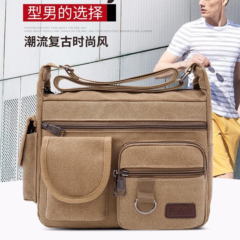 2018 new men's casual canvas shoulder messenger bag