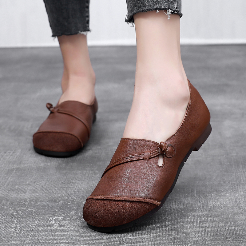 复古女鞋真皮平底单鞋女2022春秋新款休闲软皮牛筋底中年妈妈皮鞋