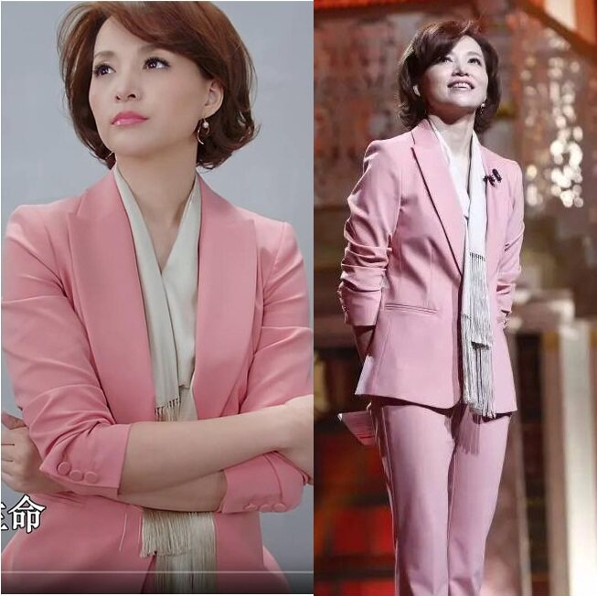 董卿同款套装_职业春装女朗读者董卿同款粉色小西装气质优雅西服时尚