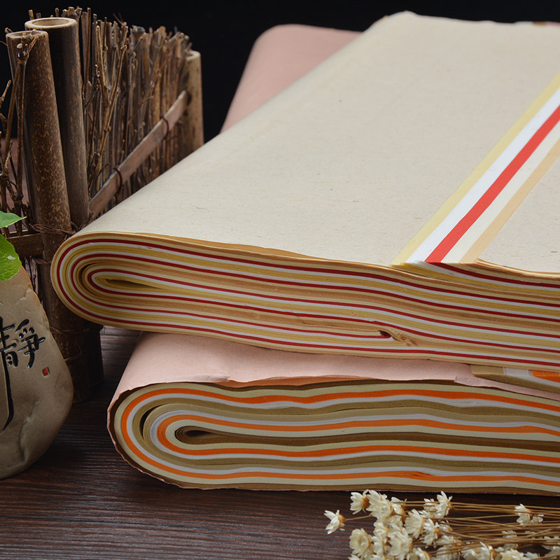 安徽泾县宣纸四尺对开六尺仿古五色彩色洒金描金纸国画毛笔书法创作纸