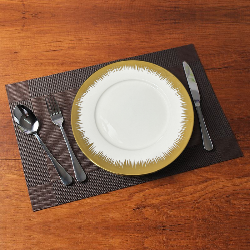 创意金边黑线牛排盘子西餐盘家用陶瓷圆平盘西式餐具刀叉勺套装