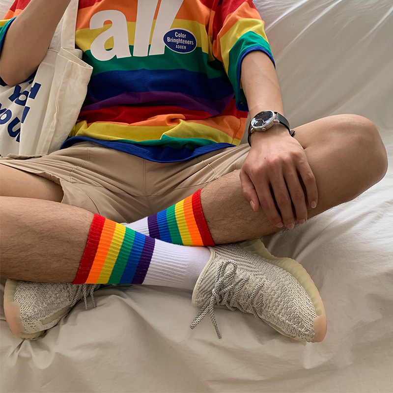 彩虹袜女韩国糖果色