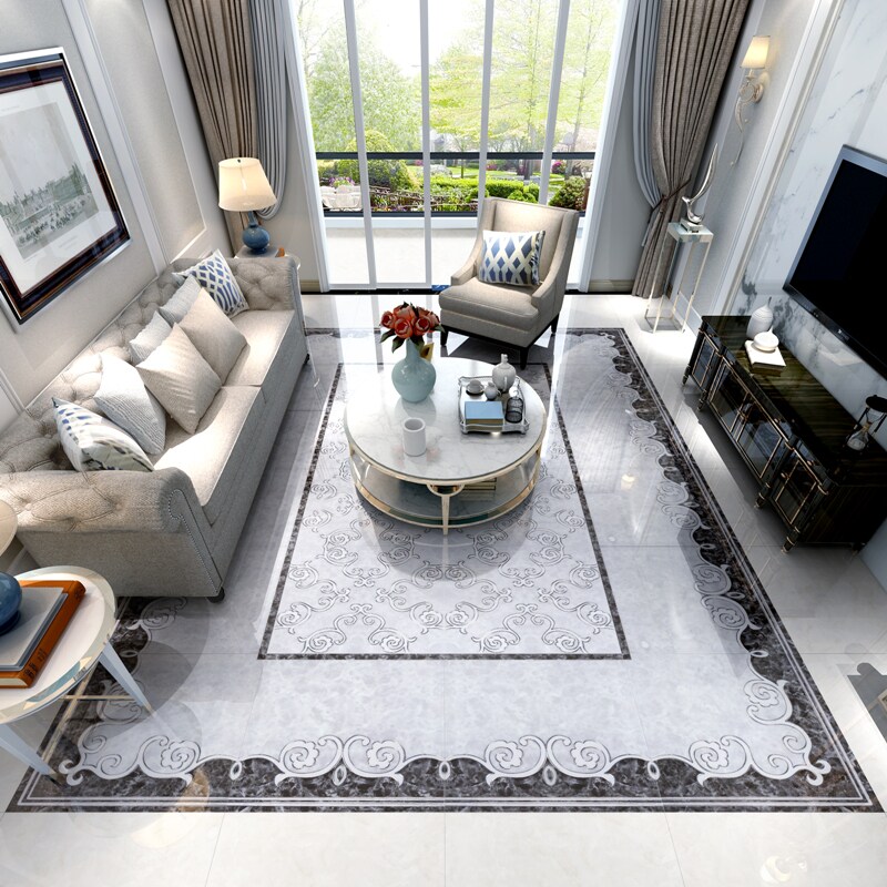 新中式瓷砖拼花地砖过道客厅瓷砖拼花图餐厅入户玄关抛晶砖银灰色