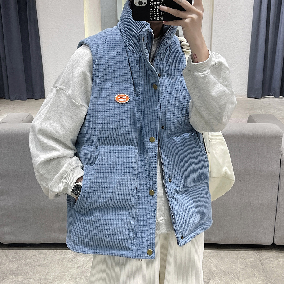 灯芯绒棉马甲男秋冬季潮牌宽松ins痞帅加厚棉衣服立领坎肩面包服