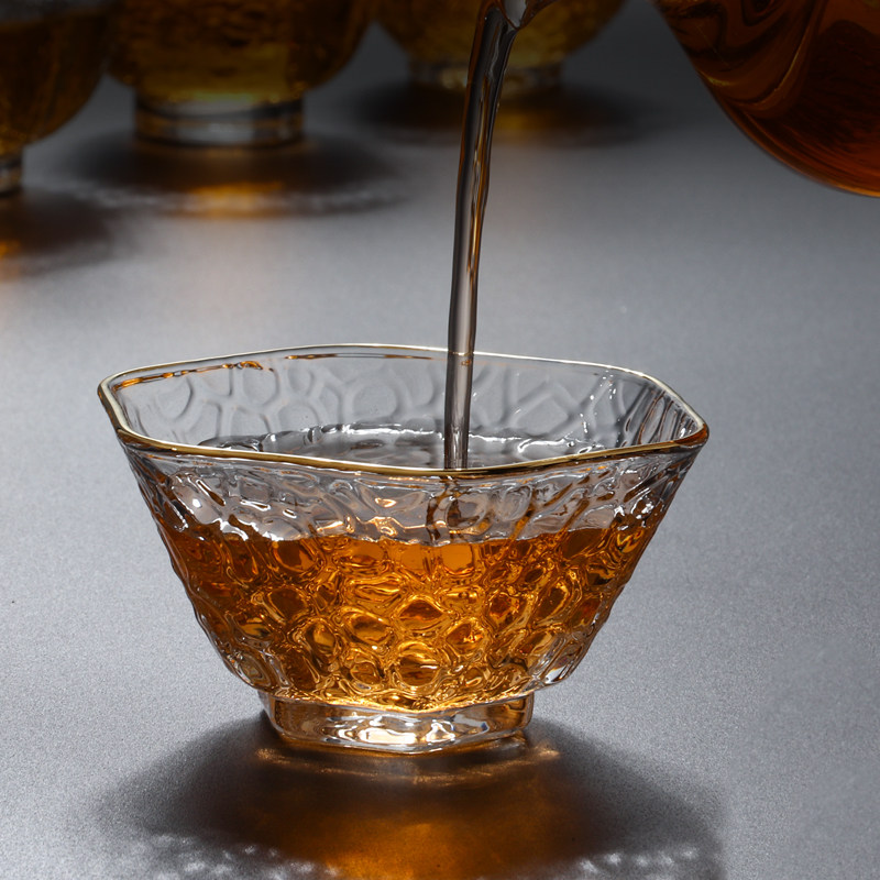 描金锤文玻璃茶杯功夫茶具品茗杯主人杯套装家用个性单杯耐高温