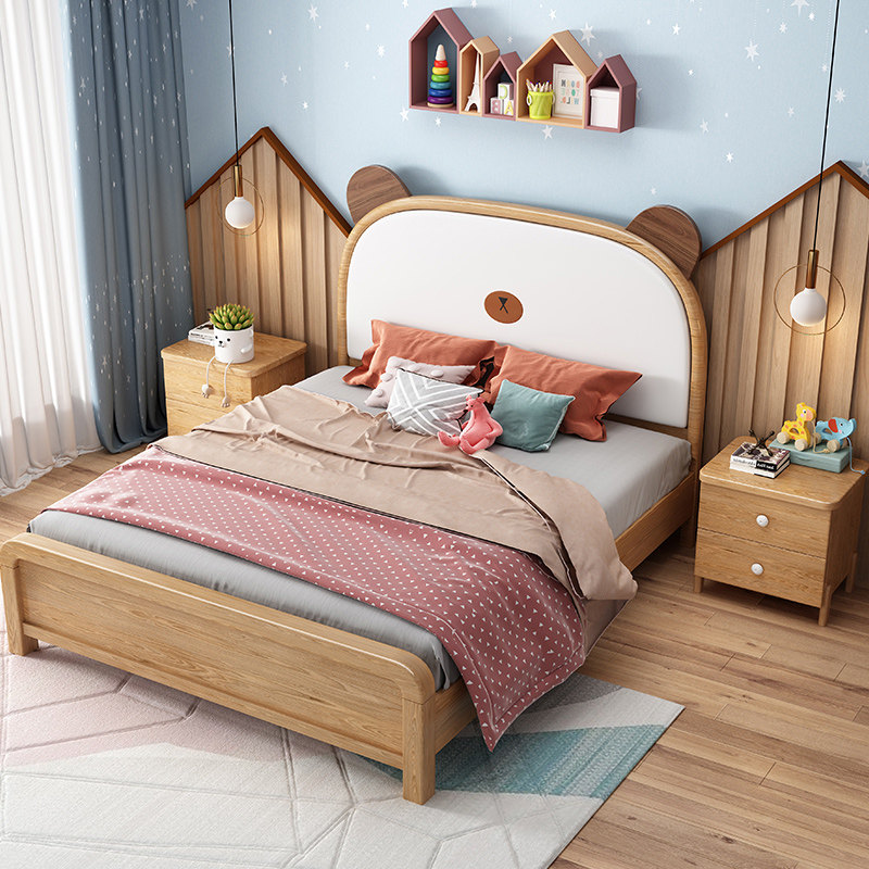 实木儿童床单人床15米简约儿童房家具男孩床女孩床青少年公主床