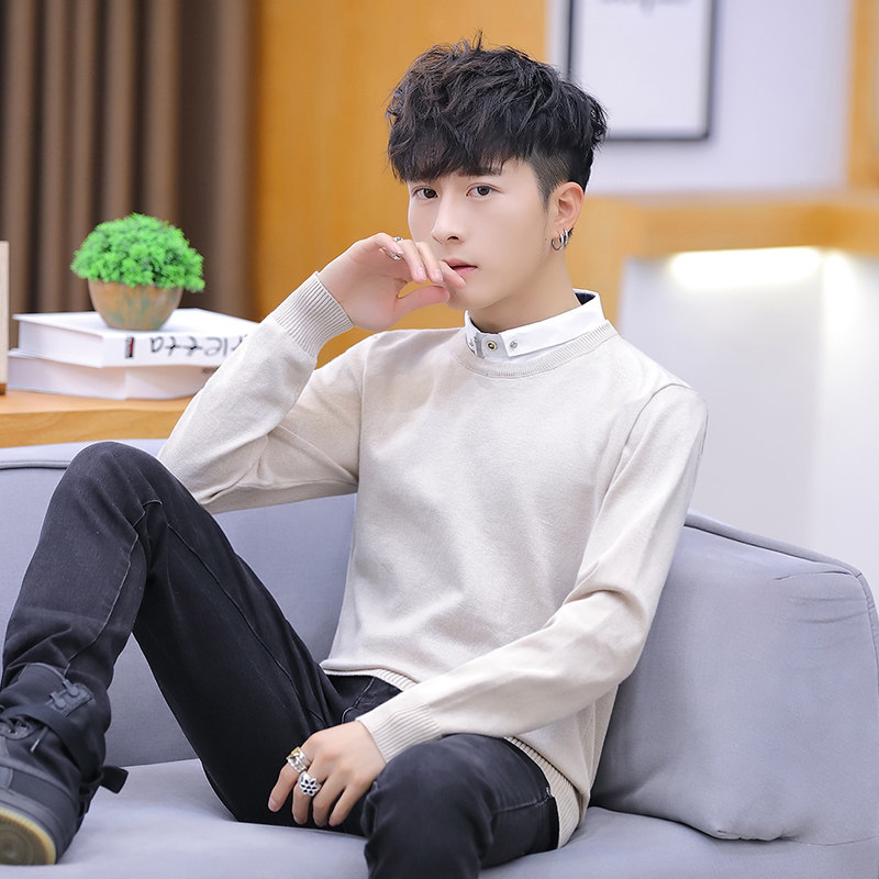 热销衬衣加毛衣潮男_小清新2019小个子155加小码xs秋冬季潮男修身s