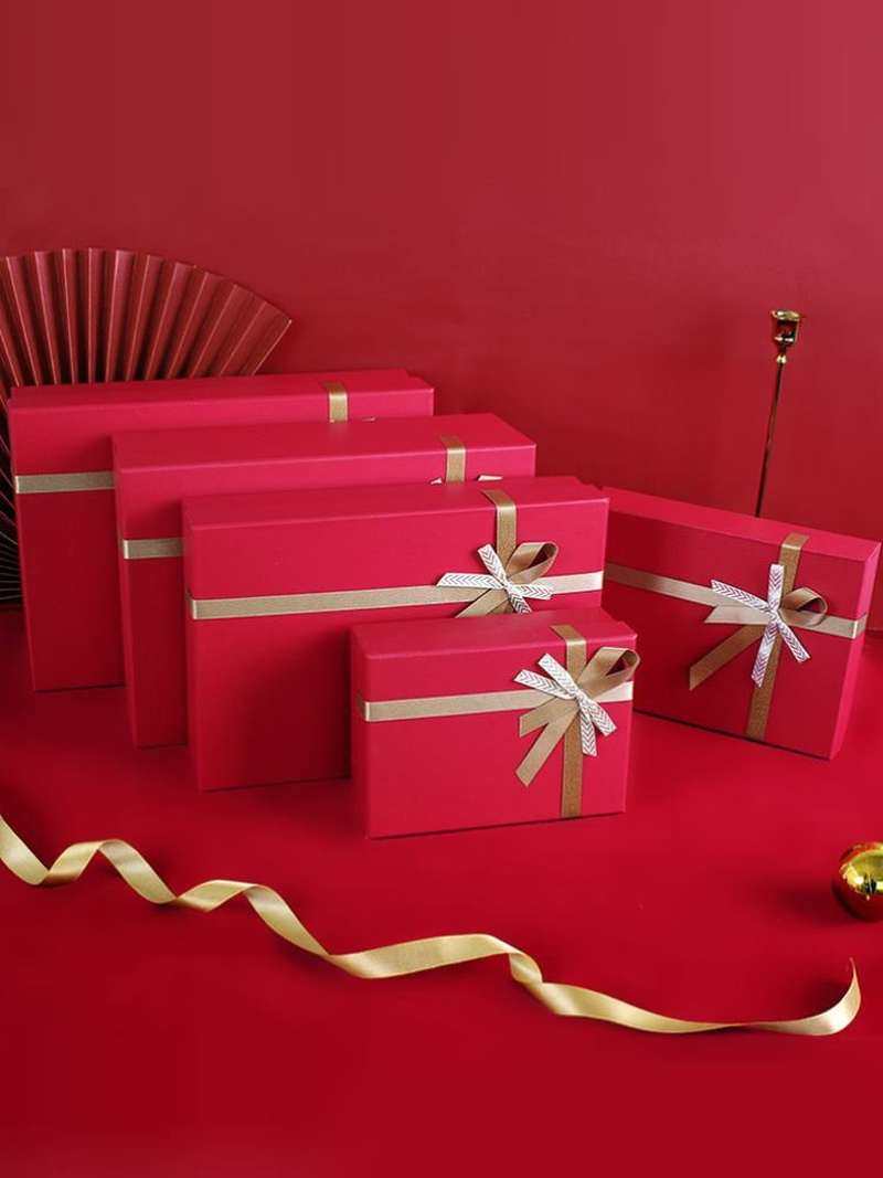新年红色礼盒包装盒子2022圣诞节礼物盒小众高级感礼品盒空盒大号