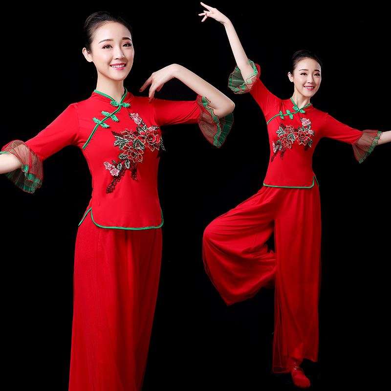秧歌服女2021年新款演出服广场舞蹈秧歌服女童喜庆儿童民族演出