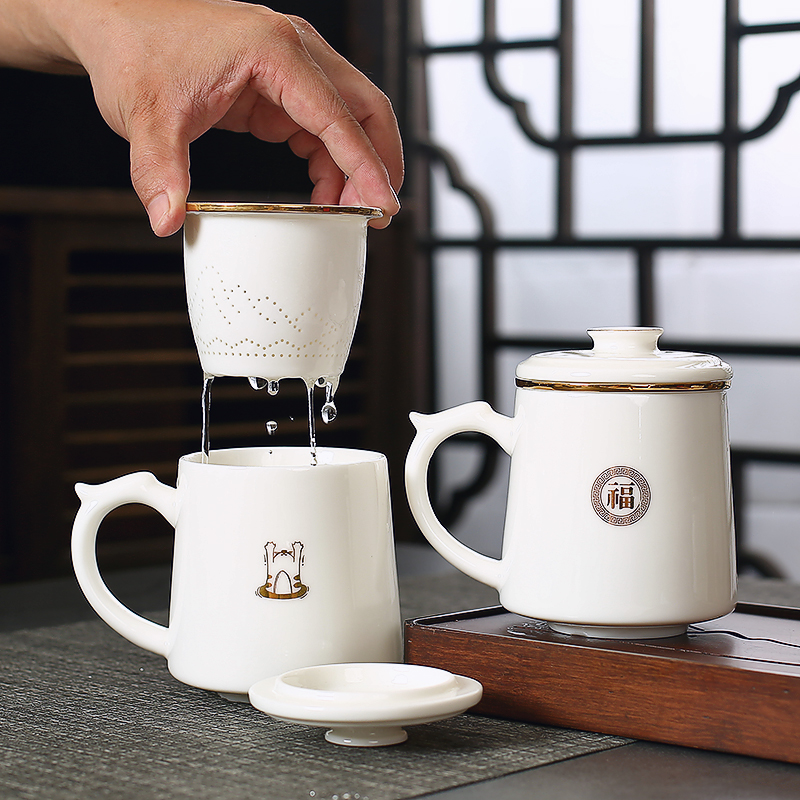 定制陶瓷茶杯个人专用男士高档茶水分离带盖国风杯子办公室泡茶杯
