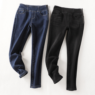 xz07324 田原~品*wei单~腿精款z利暖燚绒宽边高腰棉弹牛仔铅笔裤