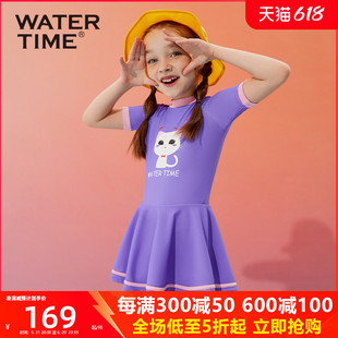 WaterTime儿童泳衣女孩卡通猫咪系列连体裙式泳衣温泉专业游泳衣