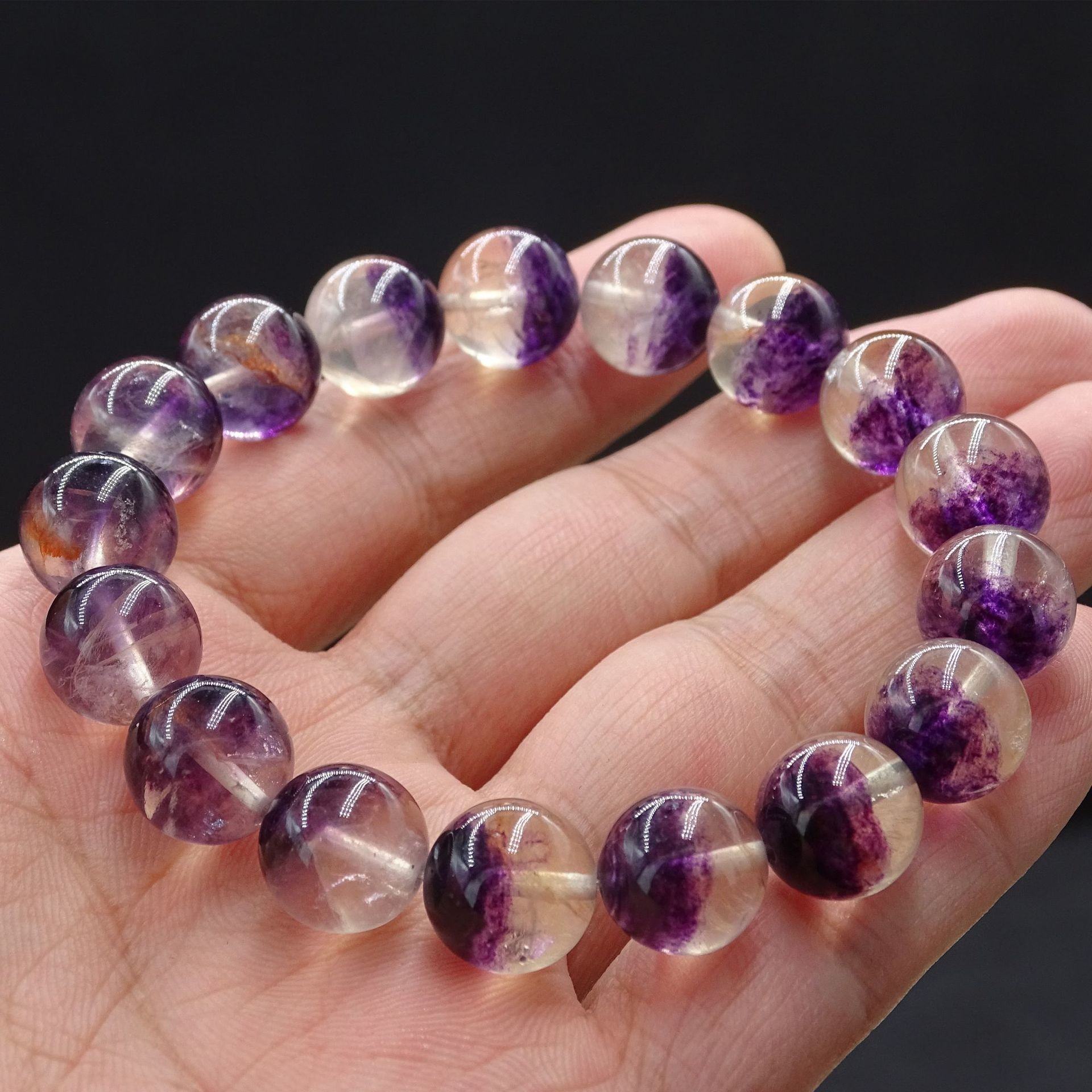 天然紫色水晶紫莹石聚宝盆转运手链链配饰diy散珠厂家