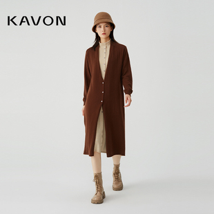 Kavon/卡汶摩登软糯羊毛绒混纺H版型半高领撞色假两件毛衫连衣裙