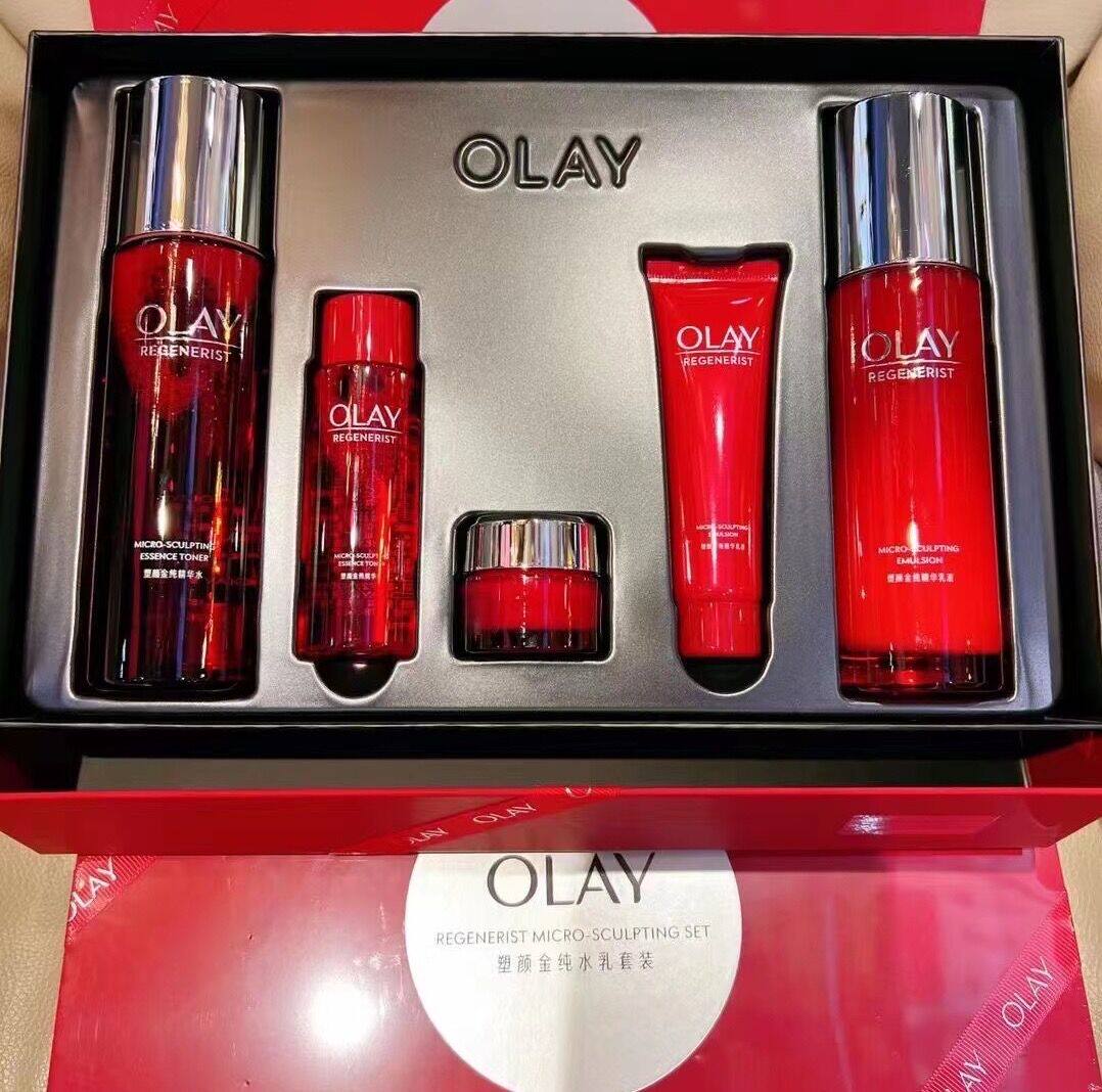 olay玉兰油新生塑颜大红瓶水乳5件套装紧致抗皱精华水乳液 送礼袋