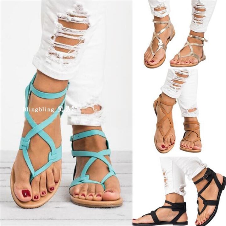 Women Ankle Strap Summer Shoes Flat Sandals Gladiator 女凉鞋