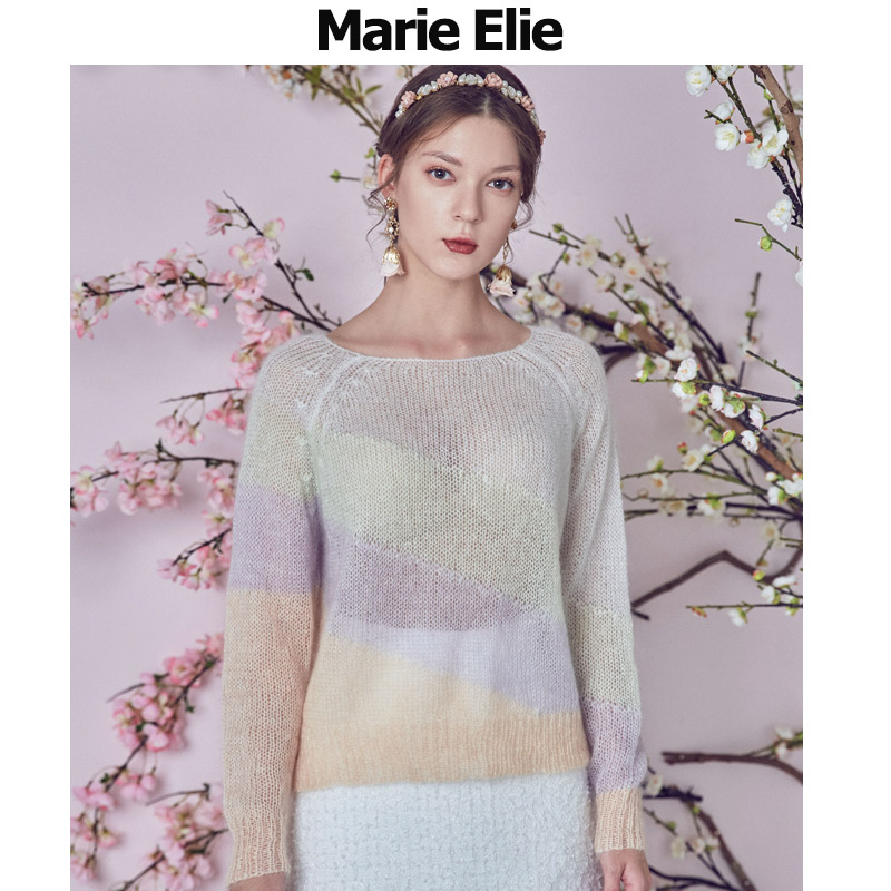 Marie Elie2019秋冬新款 璟莜幻彩撞色毛衣E2934E54190