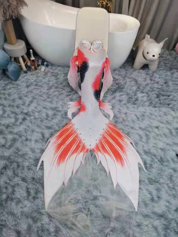 鲸歌美人鱼尾巴定制高品质鱼皮海洋馆演出单蹼国风锦鲤拍照泳衣