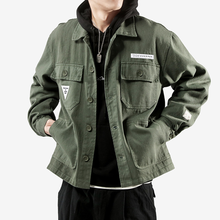 see日系复古秋季工装外套男2019新款纯色休闲上衣青年百搭夹克优惠券