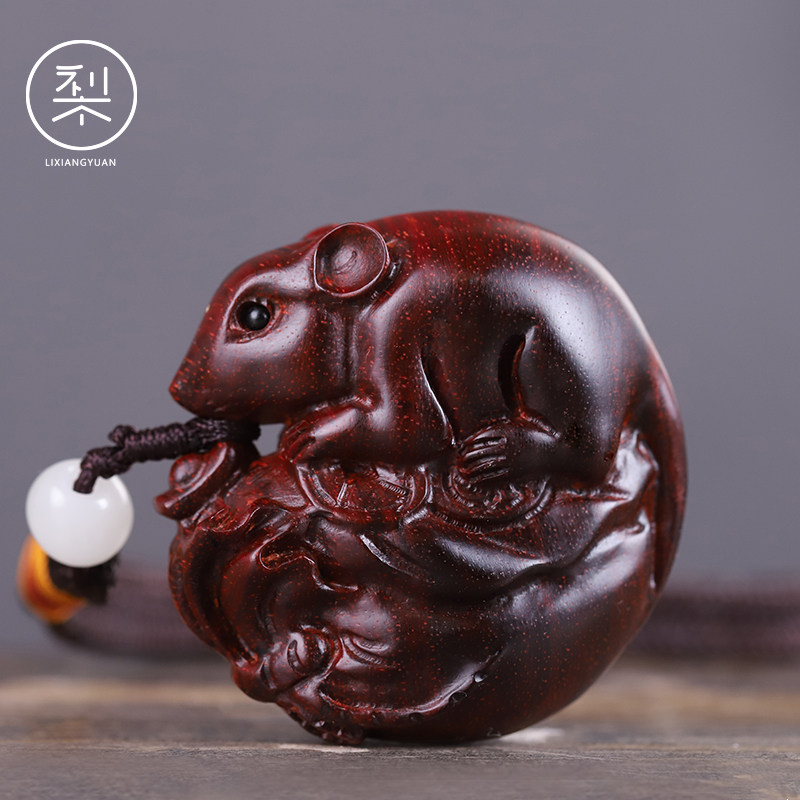 梨香院 葫芦钥匙扣手把件 印度小叶紫檀木随身木雕