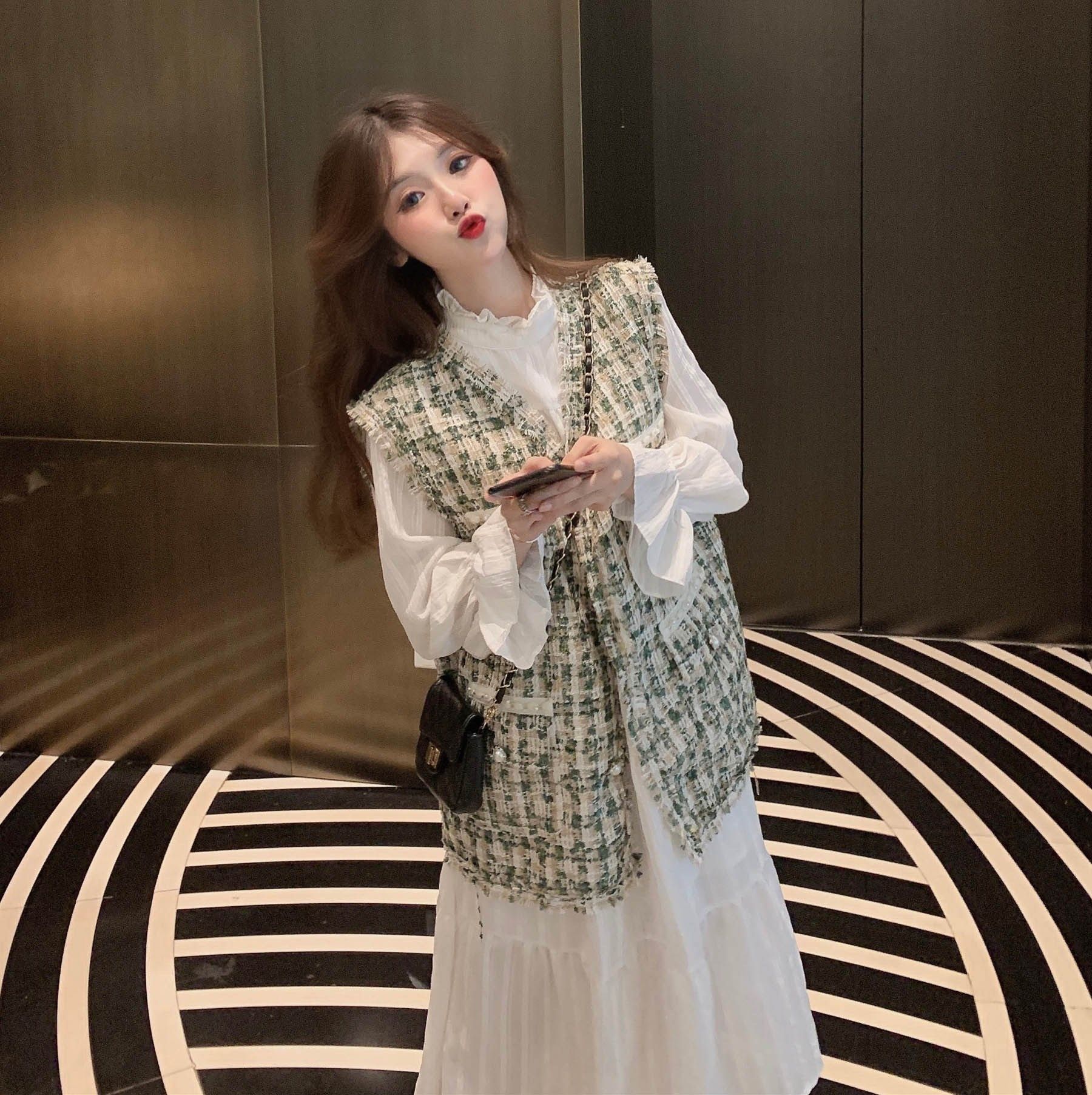 女装2019新款潮流行时尚秋冬季打底内搭小香风连衣裙毛衣两件套装