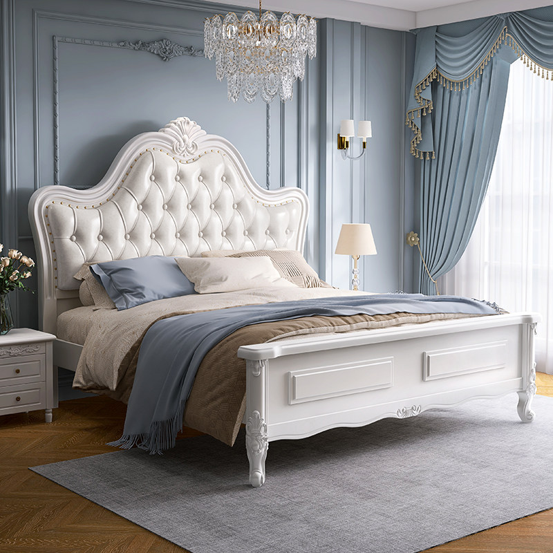 美式实木床欧式床双人床主卧轻奢现代简约白色18米15皮艺公主床