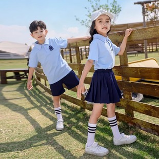 幼儿园园服夏装小学生学院风校服套装一年级运动夏款班服纯棉短袖