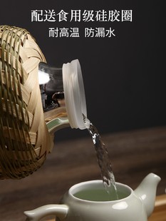 热水瓶家用玻璃内胆手工竹编传统木塞水壶茶室办公室保温瓶热水壶
